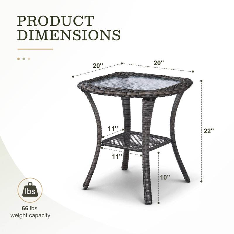 Bonia Wicker Rattan Side Table With Built-In Glass, Brown