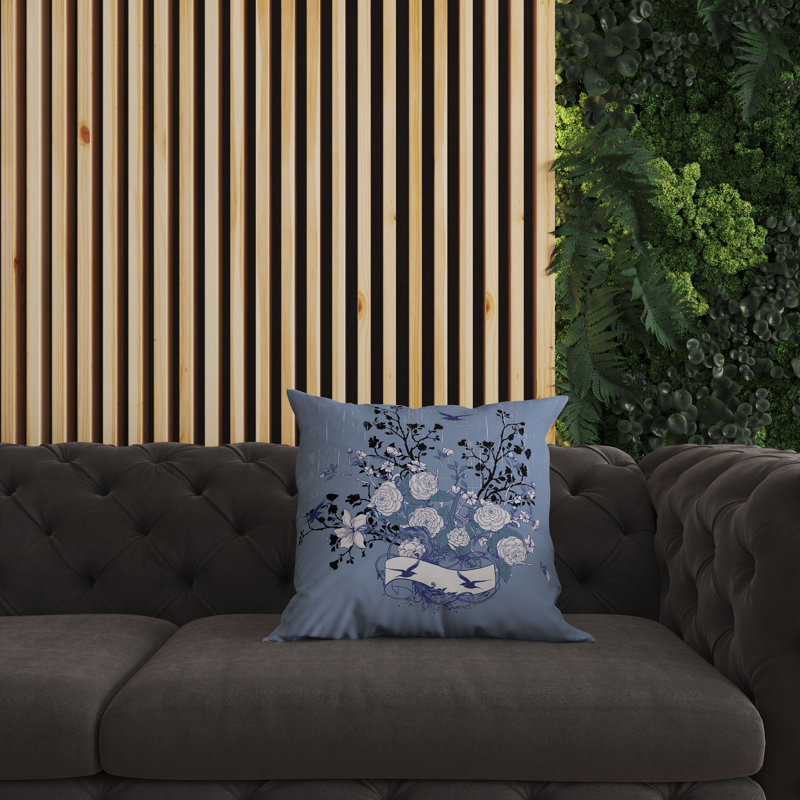 Coussin Elegant, H 20 po x l 20 po, Bleu / blanc / noir