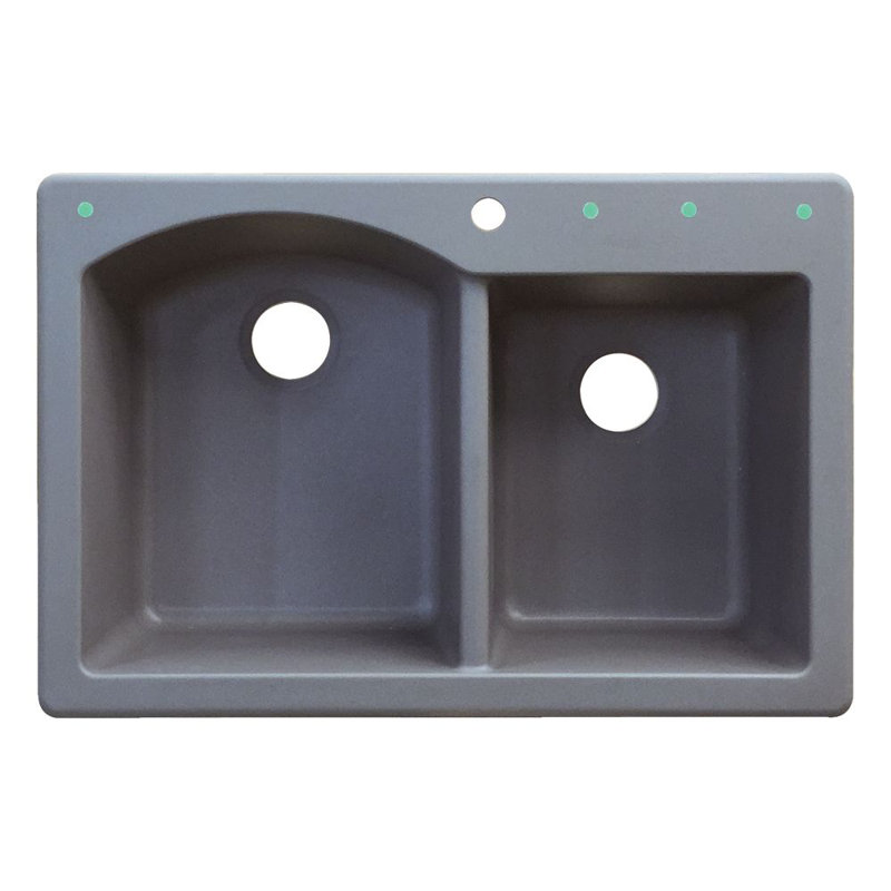 Aversa 33'' L Double Bowl Kitchen Sink, Grey