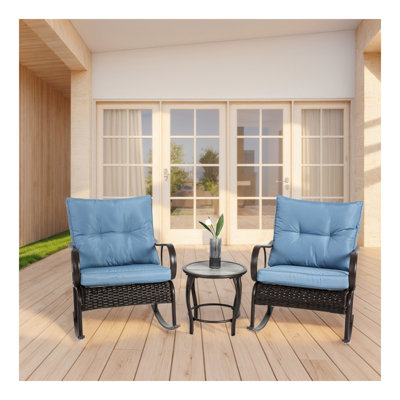 Ensemble de conversation d'extérieur en rotin 3 pièces avec table basse et 3 pièces