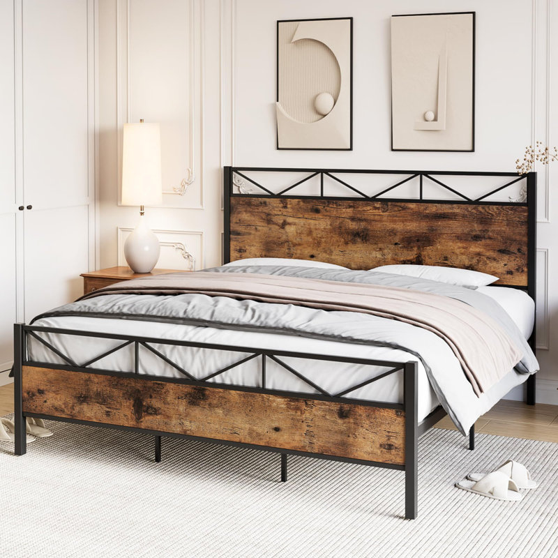 Afifa Metal Platform Bed, King, Vintage Brown