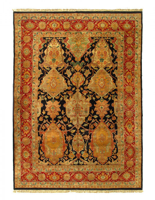 Tapis noir en laine d'agneau 14 pi 4 po x 10 pi Agra