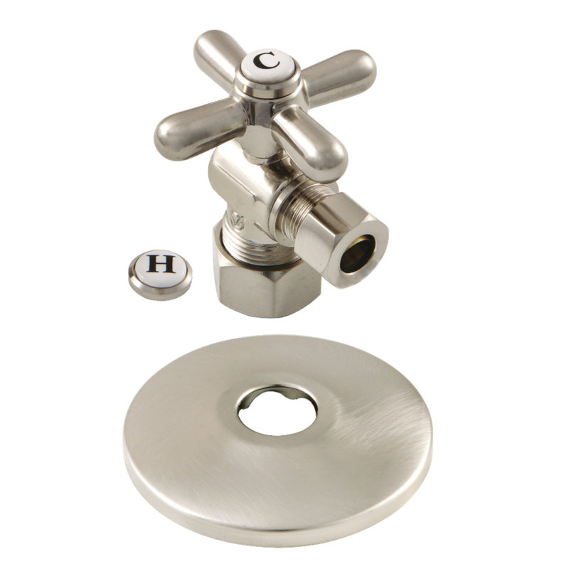 Kingston Brass 5/8-Inch OD Comp x 3/8-Inch OD Comp Quarter-Turn Angle Stop Valve with Flange, Brushed Nickel