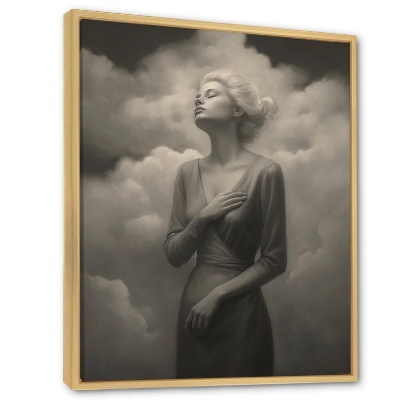 Noir sur blanc, silhouettes surréelles: sur toile, H 20 po x l 12 po x P 1 po, Cadre naturel flottant