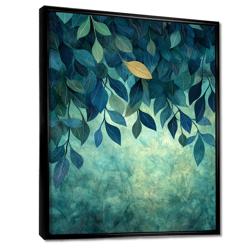 «Tara Green and Blue Leaves Forest Tranquility II», art mural sur toile, H 20 po x l 12 po, Reproduction avec cadre flottant