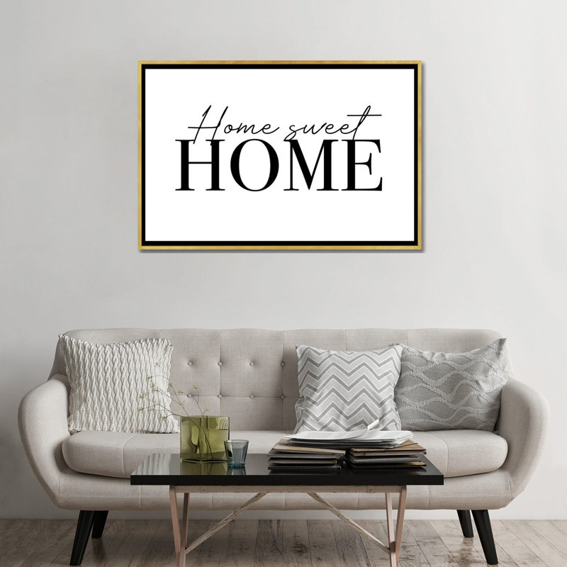Home Sweet Home-impression d’art textuel, Toile encadrée d'or, Pas de tapis, H 32 po x l 48 po x 1,5 po