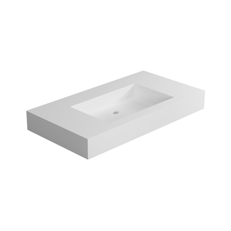Meuble-lavabo de salle de bain à surface solide en résine blanc mat mat, avec empreinte adaptable pour des conceptions diverses, des taches et une décoloration, une installation murale ou sur un comptoir, une esthétique épurée,