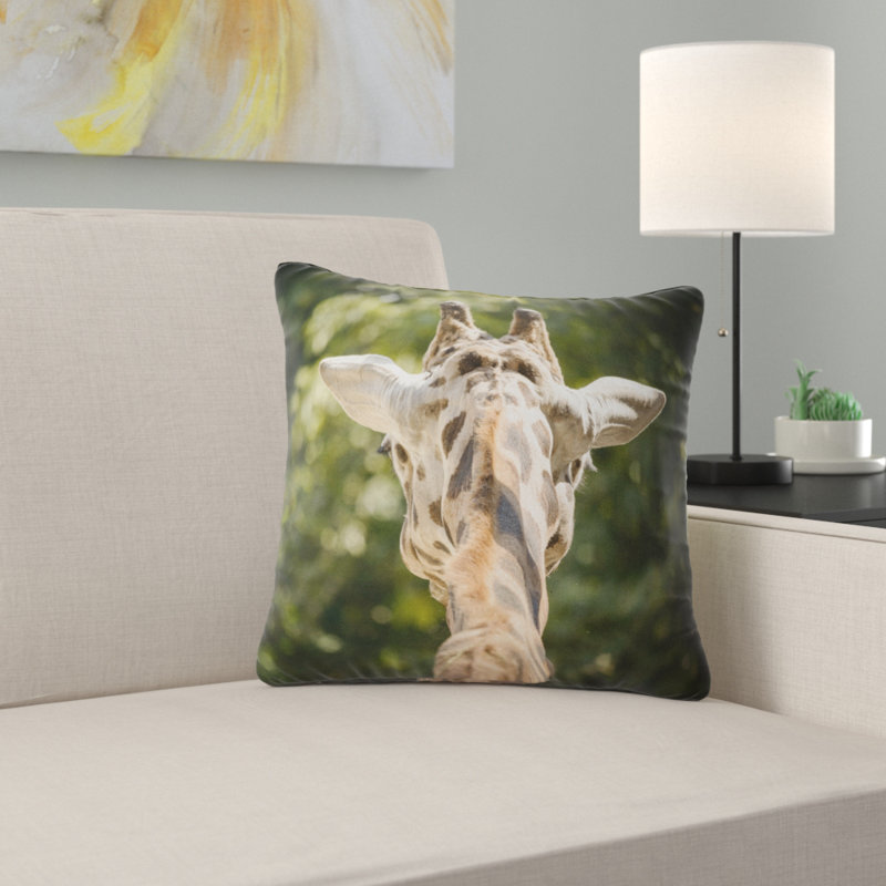Giraffe Head Back View - Animal Printed Pillow, 16" x 16", Throw Pillow