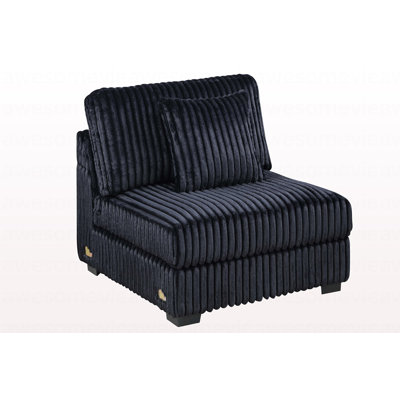 Chaise modulaire en velours côtelé noir sans accoudoirs 1 pièce avec coussins de salon de style moderne et contemporain