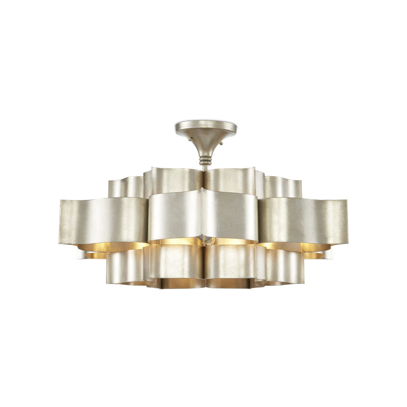Grand Lotus 6 - Light Chandelier, Contemporary Silver Leaf