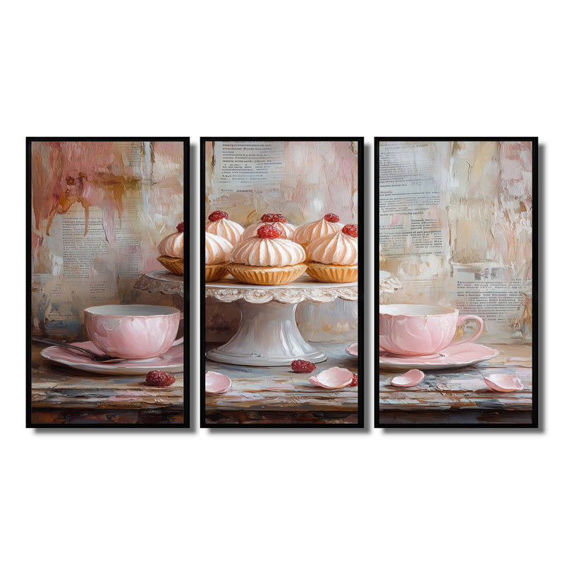 Rose et rouge, petits gâteaux sur support à gâteau - ensemble d'art mural, H 28 po x l 36 po x P 1 po