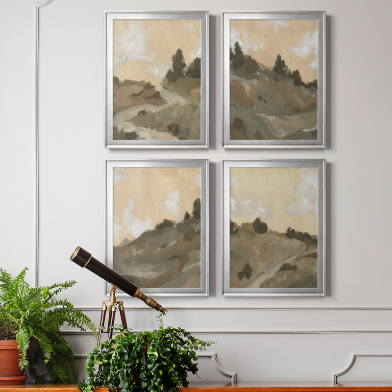 Hillside Walking Path I - Ensemble de 4 peintures sur toile encadrées, H 30,5 po x l 90 po x P 1 po, Cadre argenté