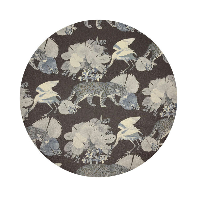 Leopard Walk Powder Vegan Leather Round Coasters, Chocolatte