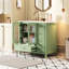 36 armoires de rangement pour salle de bain avec texture gaufrée, quatre tiroirs, deux portes en verre, double espace, couleur turquoise fraîche, poignées modernes, conception de rails coulissants lisses, rangement, revêtement, calme et doux