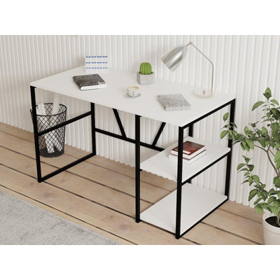 Bureau d'étude moderne Modern, blanc, 47,2 po x 29,1 po x 23,6 po | 100% panneau de particules enduit de mélamine, épaisseur: 0,7 pouce | Comprend de nombreuses tablettes, une conception peu encombrante, parfaite pour le bureau à domicile et le bureau