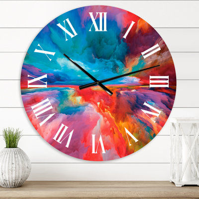 Horloge murale moderne en bleu et rouge
