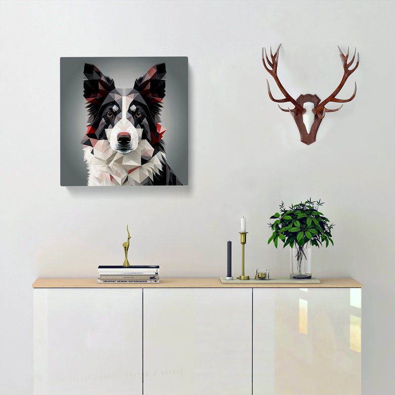 Border Collie Geometric No.1 - No Frame Print, 50cm H x 50cm W x 3cm D