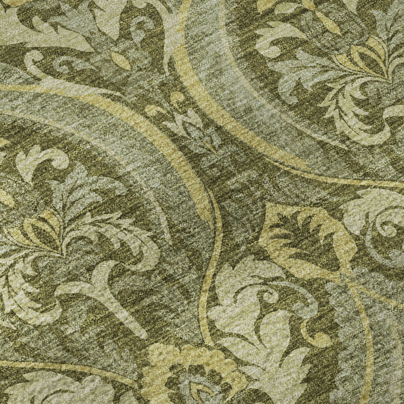 Premium Machine Washable Cerrito AMF572 Green Rug, Runner 2'3" x 7'6"