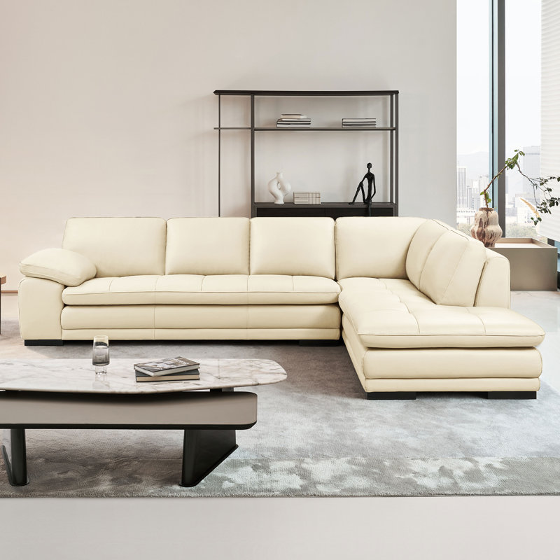 124" Wide Leather Match Sofa & Chaise, Right Hand Facing, Ivory Leather Match