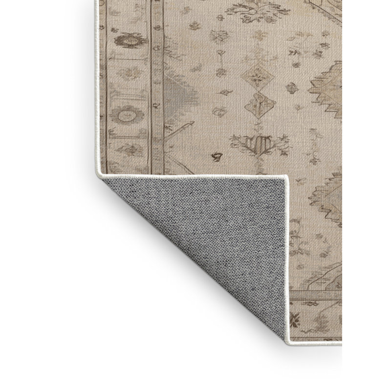 Machine Washable Afyon Beige Area Rug, Rectangle 7' x 9'