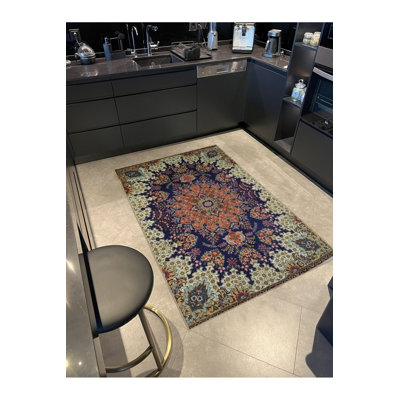 Beige Multicolor Traditional Floral Ethnic Pattern Vintage Decorative Rug Machine Washable