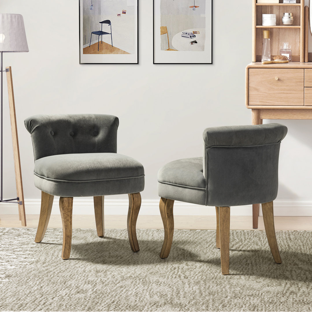 Jonnah Tufted Vanity Side Chair with Solid Wood Legs (Set of 2) (Set of 2) Kelly Clarkson Home Seat 