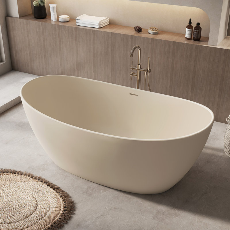 Fslefay 65'' Freestanding Bathtub Solid Surface Deep Soaking Tubs, Milk Coffee