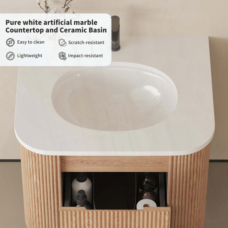 Wall Mounted Single Vanity Bathroom Vanity With Cultured Marble Top