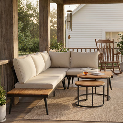 Ensemble de canapé modulaire d'extérieur 6 pièces avec tables basses gigognes rondes - Sièges avec coussins pour patio, porche et jardin