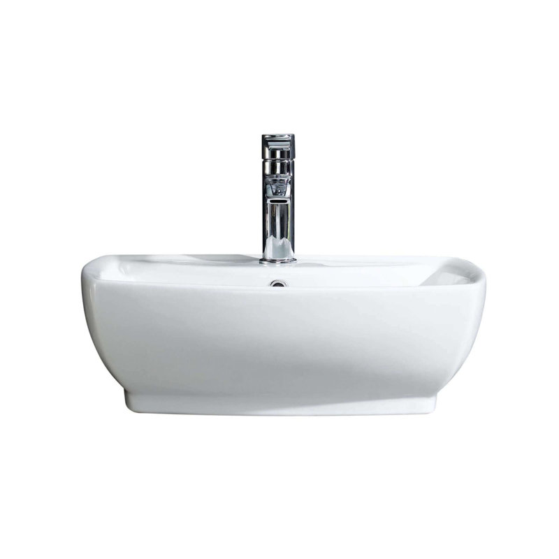 Modern Ceramic Rectangular Vessel Bathroom Sink with Overflow