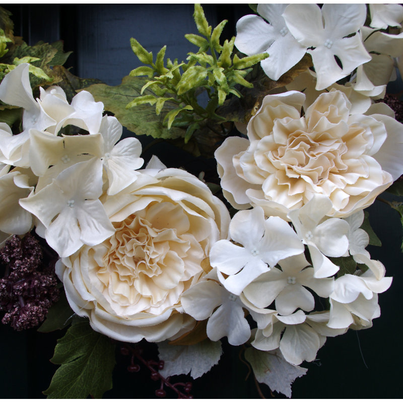 Handcrafted Faux Polyester 22'' Wreath, Cream
