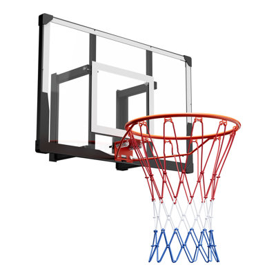 Panier de basketball mural, panier de basketball extérieur en acier massif de 44 pouces avec panneau arrière en acier massif, panneau de 0,08 pouce d'épaisseur, filet de basketball en nylon tissé épaissi, utilisation intérieure et extérieure