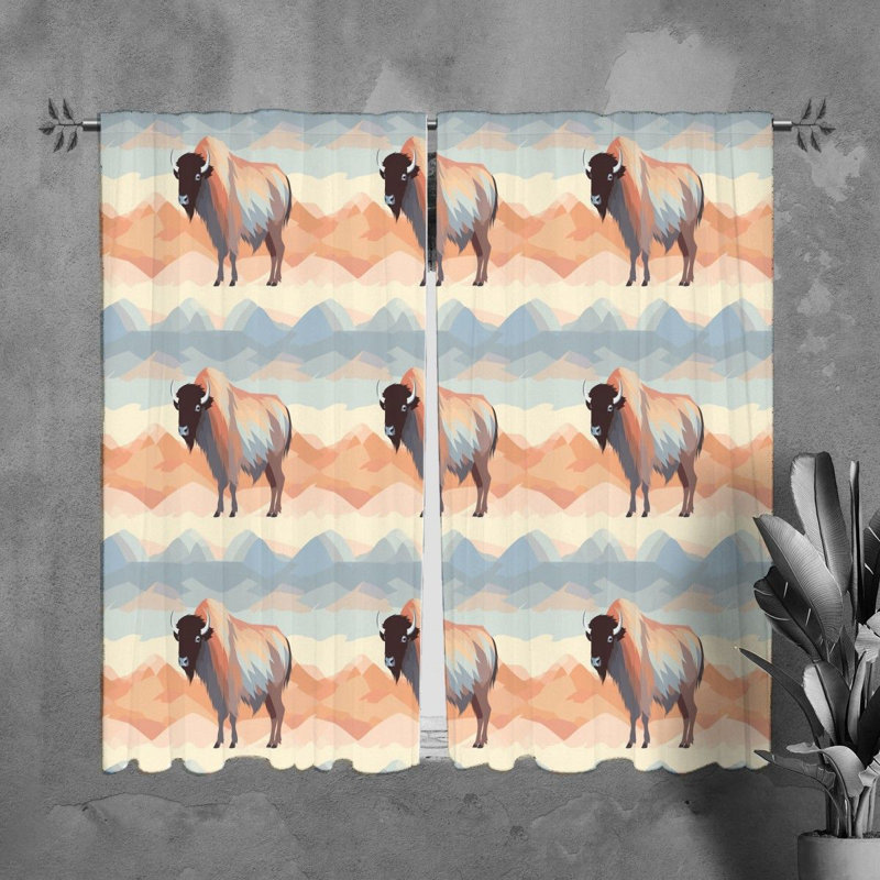 Buffalo Window Curtains Animals Pink Drapes, H 61 po x l 20 po
