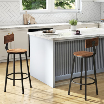 Set of 2 30" Counter Height Bar Stools – Walnut Wooden Barstools with Steel Frame, Wood Seat & Back for Kitchen Island or Pub Table