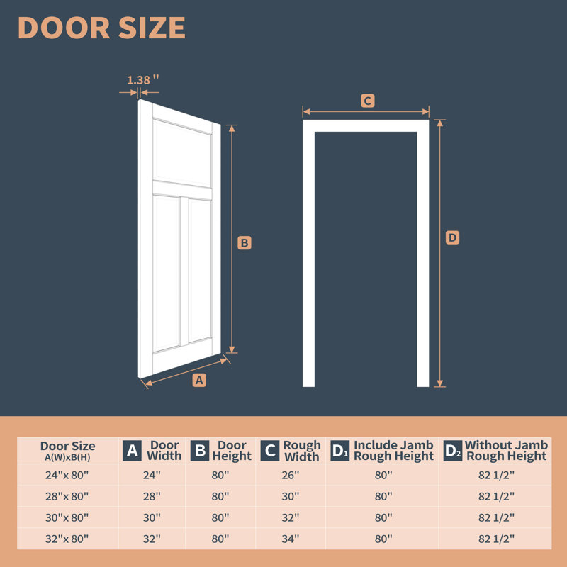 Porte de style shaker à 3 panneaux en bois manufacturé apprêté avec porte standard 30 po x 80 po, 30 po x 80 po