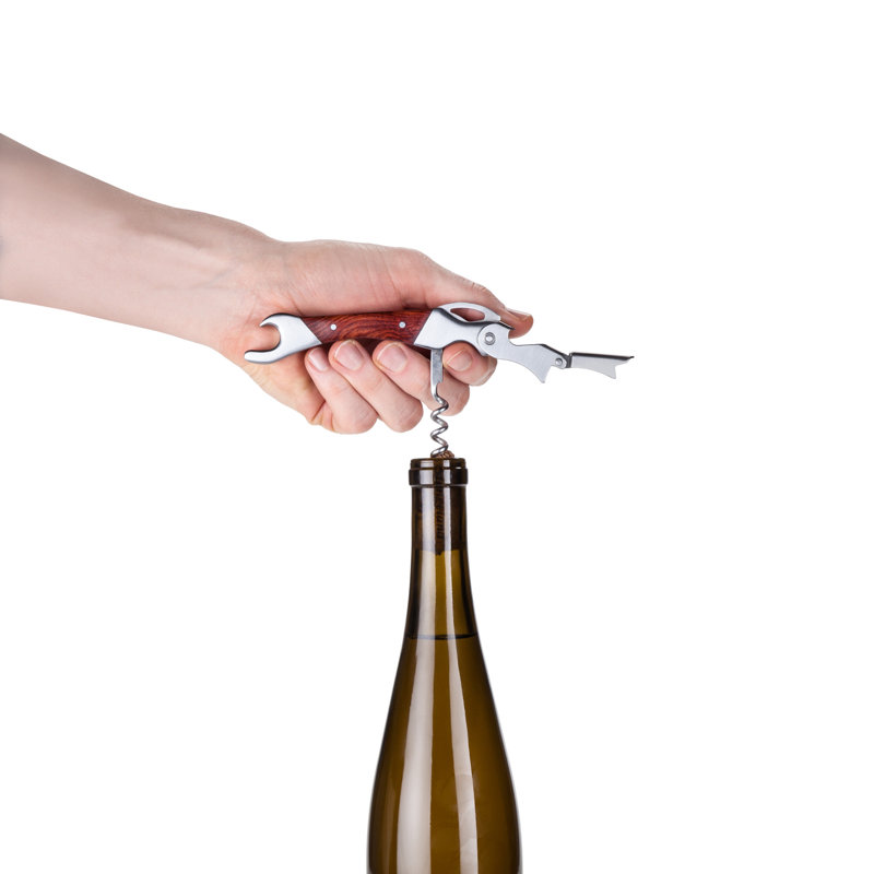 Oversized Stainless Steel Corkscrew with Polished Wood Handle