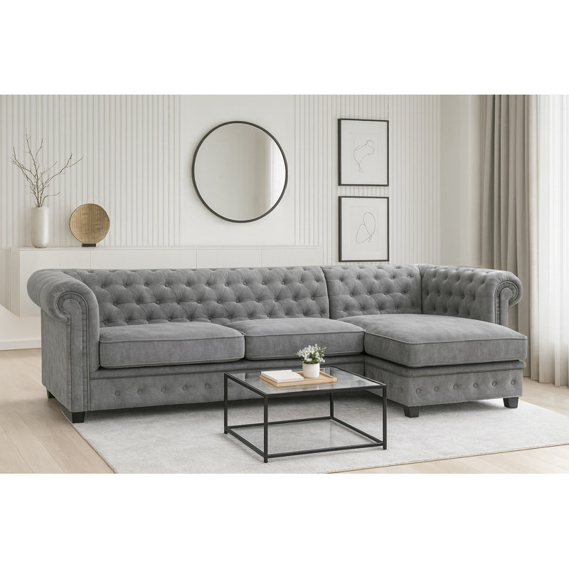 Allegra Chesterfield Corner Sofa, Right Hand Facing, Dark Grey