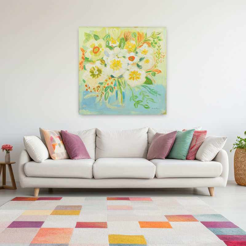Camillia contemporain avec art bouquet bleu, H 48 po x l 48 po