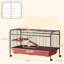 Maisonnette 48 po pour petit lapin et furet avec mangeoire, roues, plateforme, rampe rouge / noir