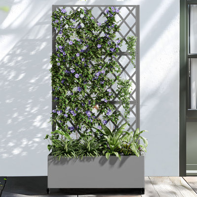 Metal Planter Box with Trellis with Wheels