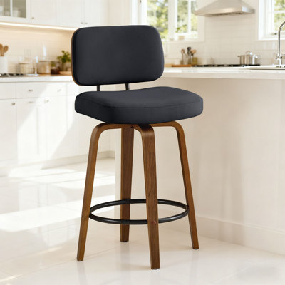 27" Swivel Faux Leather Counter Height Bar Stools with Backrest,Black