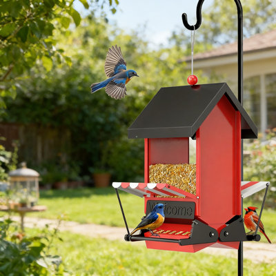 Squirrel Proof Bird Feeder With Weight-Activated Perches, 5LB Capacity Outdoor Hanging Feeder To Attract Cardinals, Finches, And Bluebirds