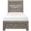 Lit simple moderne gris rustique, bois d'ingénierie, sommier à ressorts pour une chambre à coucher confortable et reposante