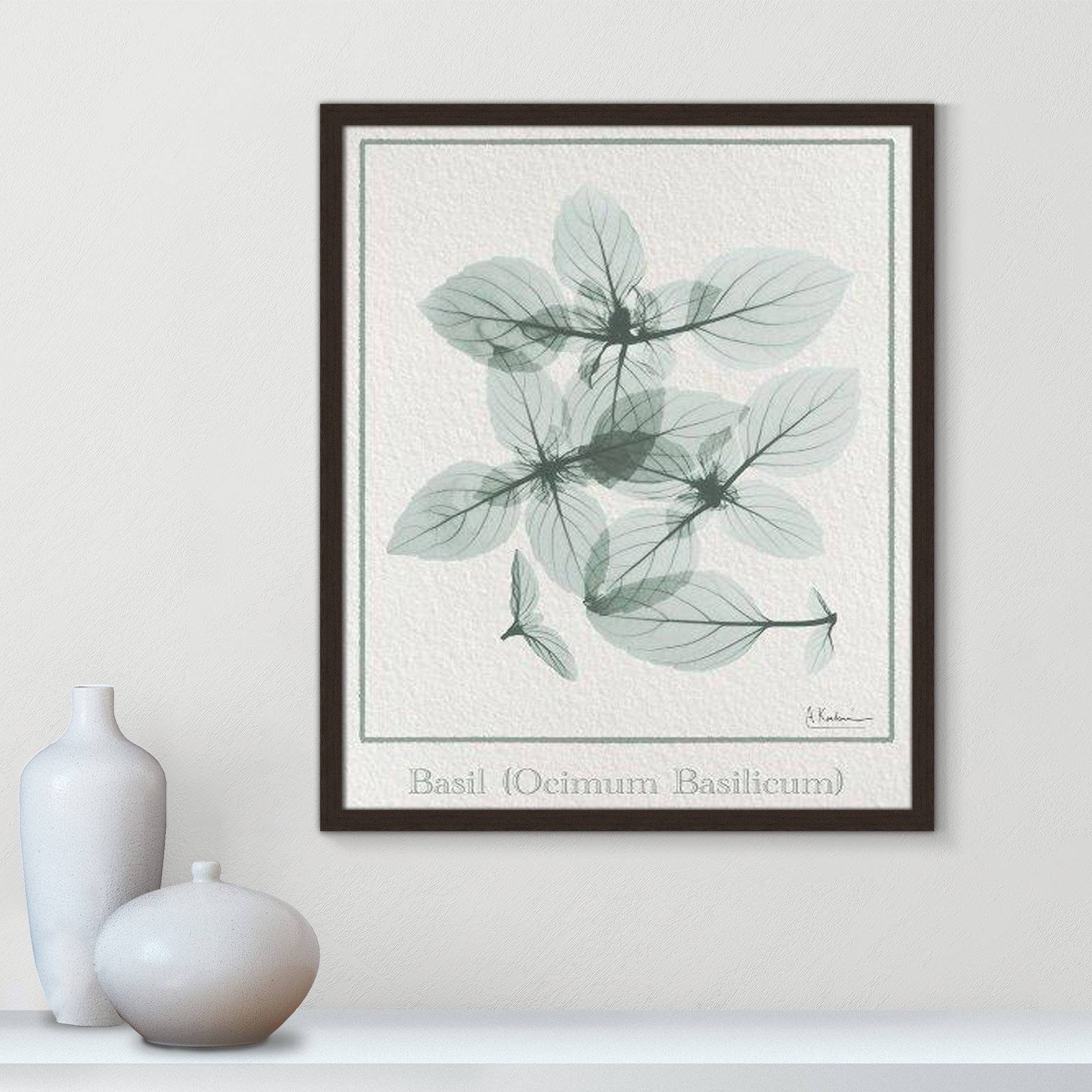 Jeanette "Basil Ocimum Basilicum" Painting, 25.5" H x 21.5" W x 1.25" D, Black Framed Paper