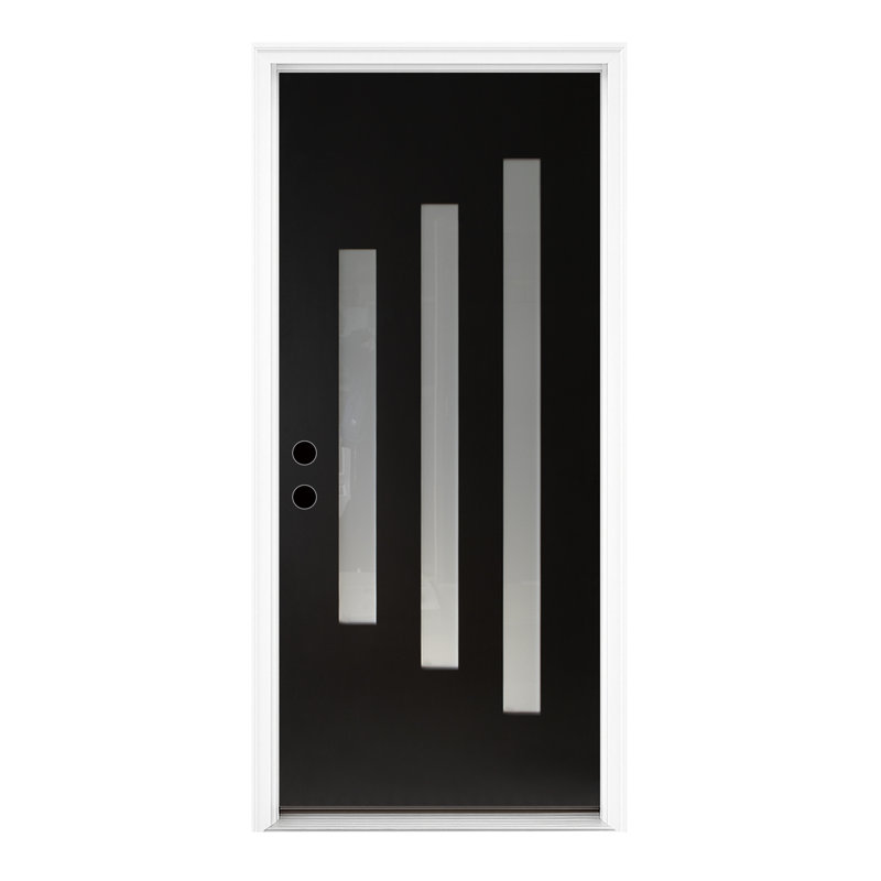 Modern Exterior Doors FRP 36 x 80 Black Frosted Glass Front Entry Door