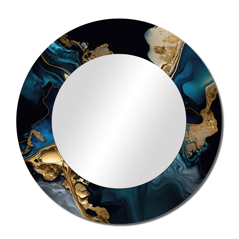 Perice abstrait Geode Marble Blue IV - décor de miroir mural unique en marbre, grand miroir rond bleu, impression d'art en métal