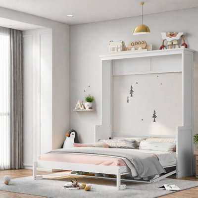Lit escamotable peu encombrant avec tablette de rangement, bois massif, maison moderne