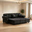 Canapé Chesterfield 82,6 po rembourré en similicuir avec garniture cloutée et accoudoirs roulés, canapé de style Mid-Century moderne capitonné avec boutons capitonnés, noir-128497039