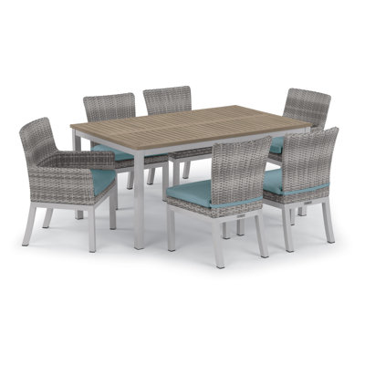 Travira 7-Piece 63"x40" Table, Arm & Side Chair Set Powder Coated Aluminum