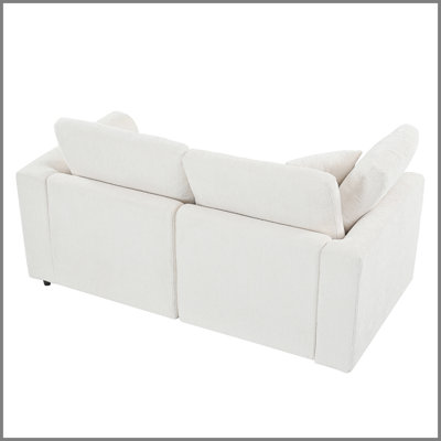 Ensemble de canapé 4 pièces, 2 fauteuils d'appoint + causeuse + repose-pieds mobile, ensemble de canapé revêtu de chenille avec structure en bois massif, comprend 3 coussins décoratifs, ensemble de mobilier de salon moderne